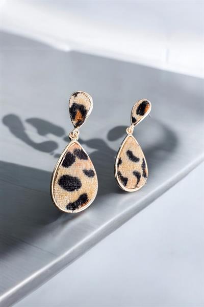 Leopar Desen Sarkıt Küpe Gold