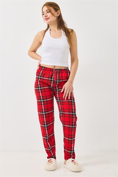 Ekose Desen Beli Lastikli Pijama Altı Kırmızı