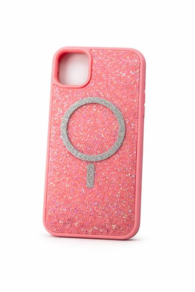 İphone 12 Uyumlu Parlak ve Taşlı Kart Bölümlü Kılıf Pembe