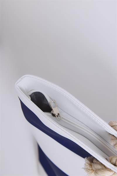 Desenli Fermuarlı Kadın Plaj Çantası Lacivert