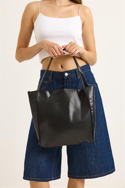 Büyük Boy Fermuarlı Omuz Çantası Siyah