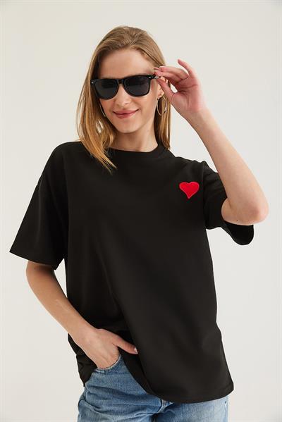 Bisiklet Yaka  Kısa Kol Basic Tshirt Siyah