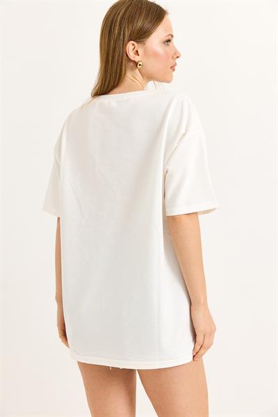 Baskılı Oversize Tshirt Beyaz