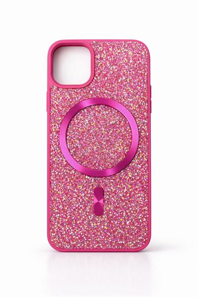 İphone 13 Uyumlu Parlak ve Taşlı Kart Bölümlü Kılıf Pembe