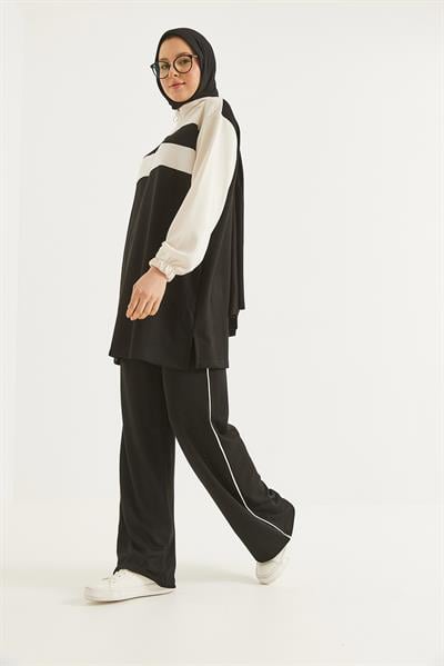 Yaka Fermuarlı Garnili Oysho Kumaş Takım Siyah