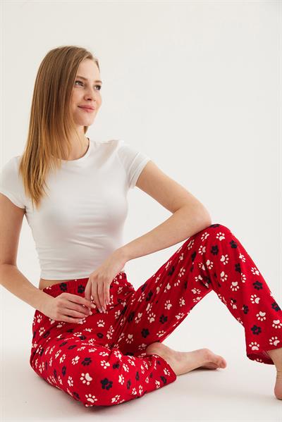 Beli Lastikli Kadın Pijama Altı Kırmızı