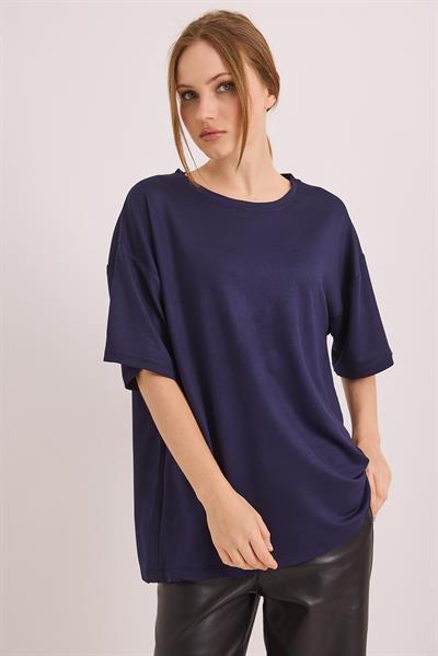 Oversize Yumuşak Dokulu Salaş T-Shirt Lacivert