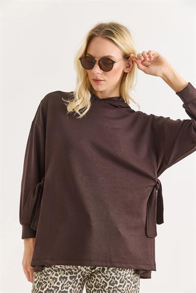 Kadın Yanları Bağlamalı Oversize Modal Tunik Kahverengi