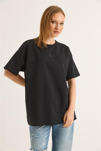Alo Nakışlı Oversize Unisex Tshirt Siyah