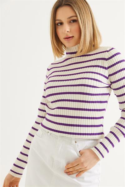 Yarım Balıkçı Yaka  Mevsimlik Triko Kazak Mor