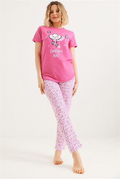 Baskılı Kısa Kol Pijama Takım Pembe