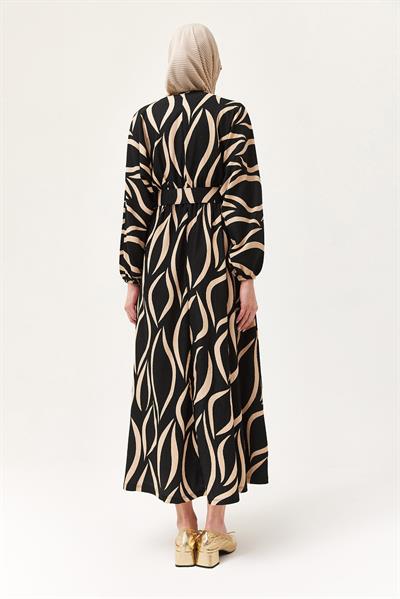 Kemerli Yarasa Kol Kemerli Elbise Siyah