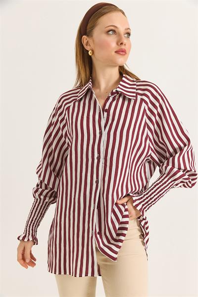 Manşet Detaylı Oversize Şık Gömlek Bordo