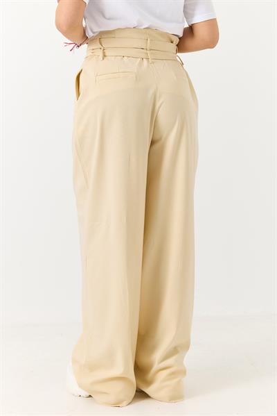 Kadın Çift Kemerli Salaş Kesim Bol Paça Pantolon Bej 