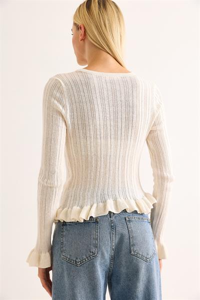 Kadın Fırfırlı Gül Detaylı Triko Bluz