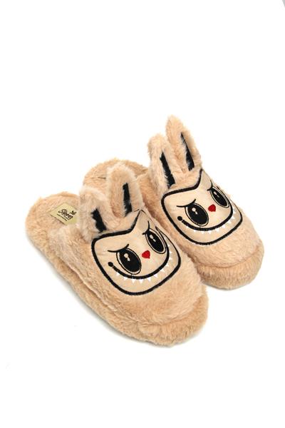 Figürlü Peluş Ev Terliği Sütlükahve