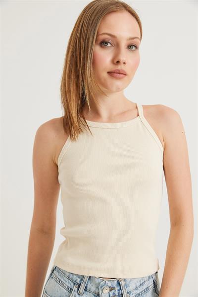 Askılı Kaşkorse Bluz Bej