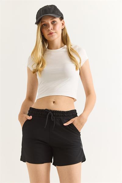 Oysho Baskılı Beli Lastikli Şort Siyah