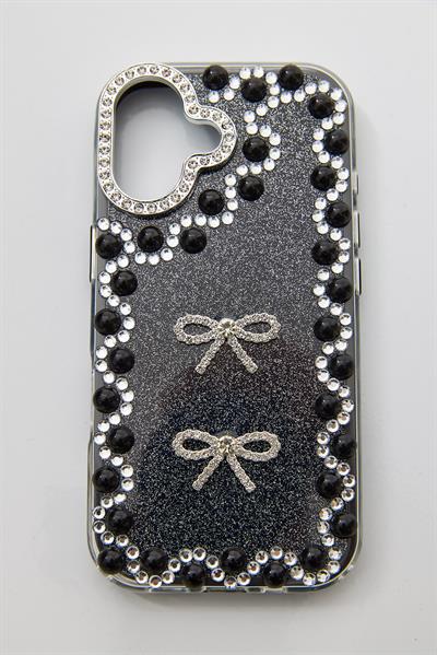İphone 17 Uyumlu Taş Detaylı Telefon Kılıfı Siyah