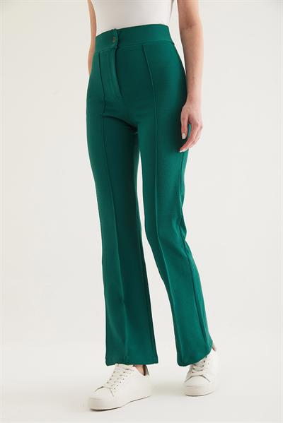 Yüksel Bel Krep Pantolon Yeşil