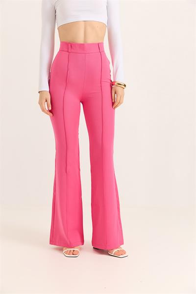 Yüksel Bel Çımalı  İspanyol Paça Pantolon  Pembe