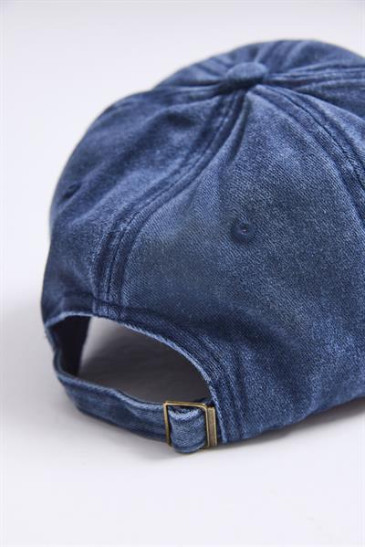 Kot Yıkamalı W Nakışlı Şapka Lacivert