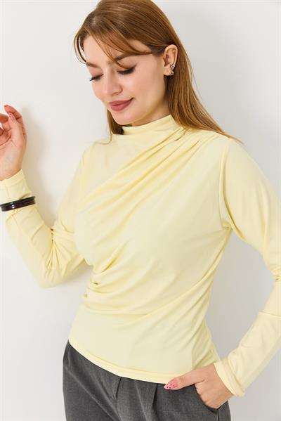 Kadın Yanları Büzgülü Bluz Sarı