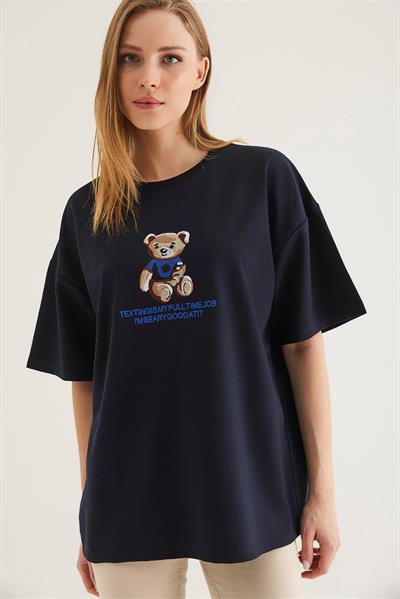 Baskılı Oversize Tshirt Lacivert
