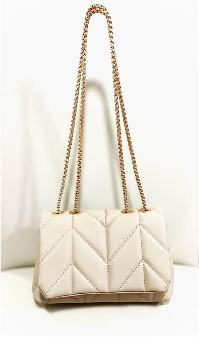Zincir Askılı Şık Kapitone Omuz Çantası Bej