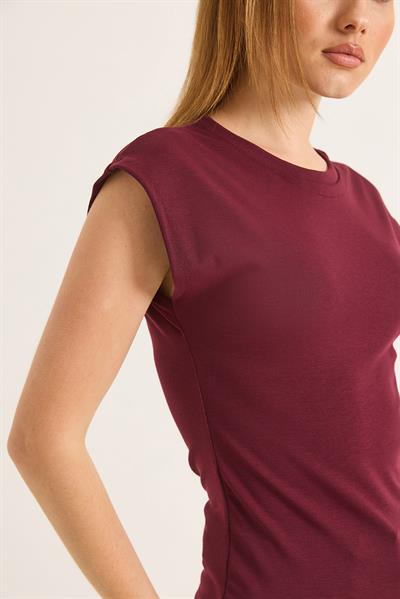 Sıfır Kol Soft Touch Esnek Viskon Bluz Bordo