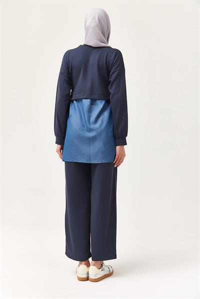 Kot Garnili Bağlamalı İkili Takım İndigo