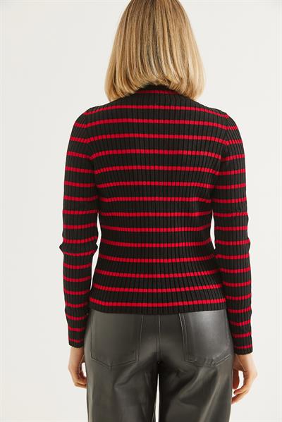 Yarım Balıkçı Yaka  Mevsimlik Triko Kazak Siyah Kırmızı