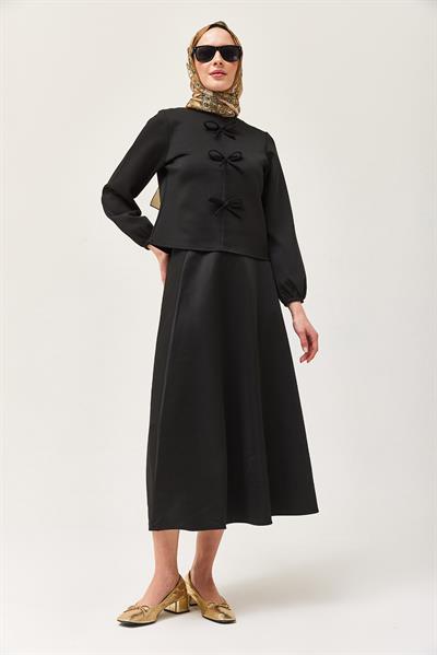 Önü Fiyonklu Etekli Scuba İkili Takım Siyah