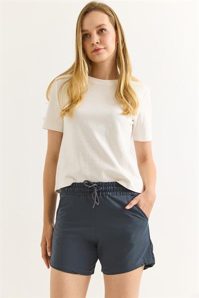 Beli Lastikli Fit Kadın Şort Füme