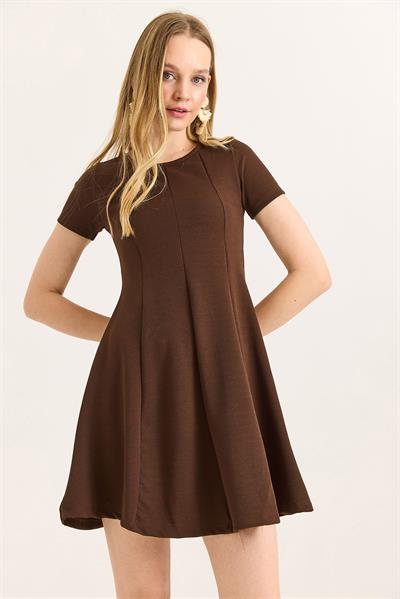 Trend Mini Kloş Elbise Kahverengi