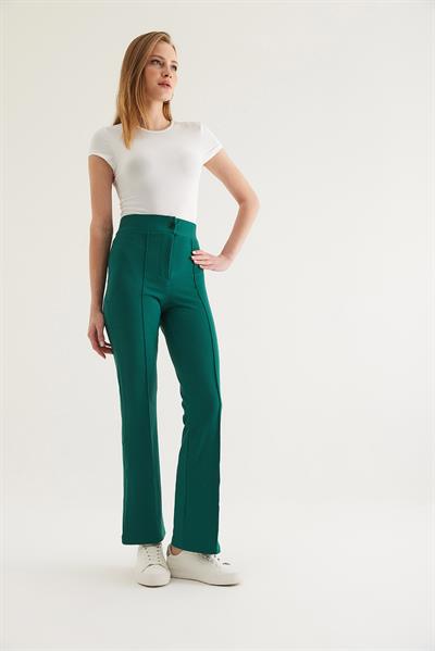 Yüksel Bel Krep Pantolon Yeşil