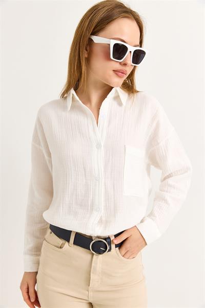 Uzun Kollu Oversize Gömlek Beyaz