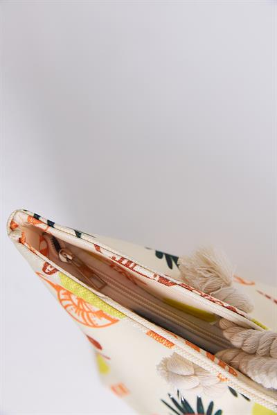 Renkli Desenli Kadın Plaj Çantası Bej