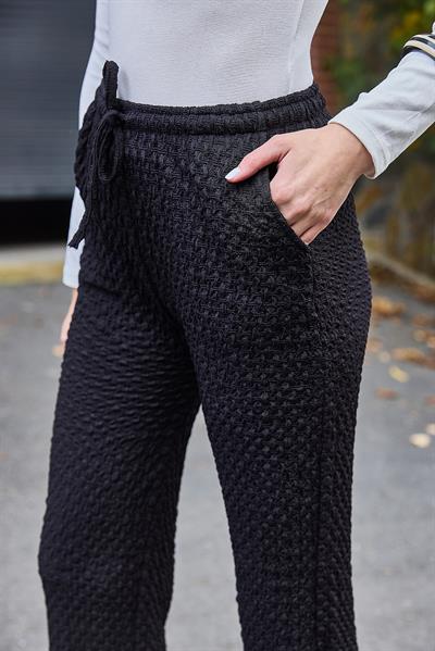 Kadın Bürümcük Salaş Dökümlü Pantalon Siyah