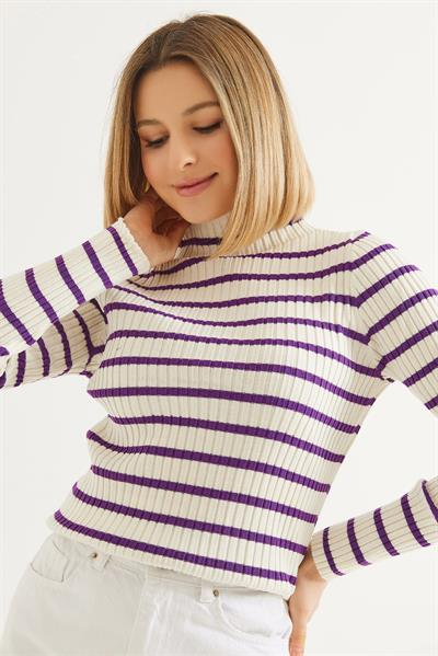 Yarım Balıkçı Yaka  Mevsimlik Triko Kazak Mor