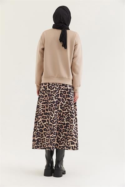 Leoparlı Etekli Scuba İkili Takım Bej