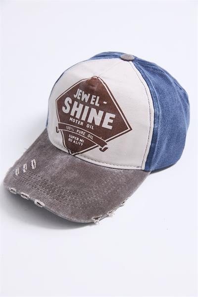 Ayarlanabilir Baskılı Yıkamalı Kot Şapka Füme