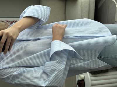 Çizgi Desenli  Rahat Kesim Kadın Gömlek Mavi