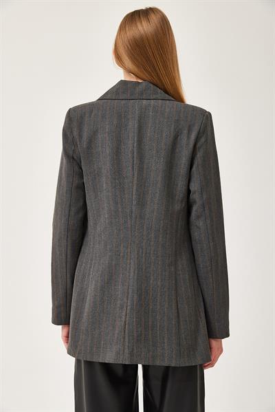 Oversize Kapaklı Cep Blazer Ceket Füme