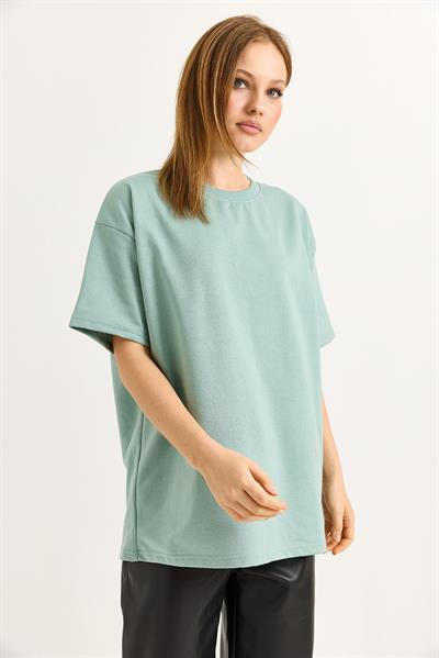 Oversize Yumuşak Dokulu Salaş T-Shirt  Mint Yeşili