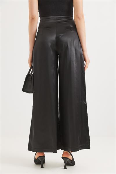 Kadın Bol Paça  Saten Pantalon Siyah