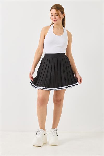 Kadın Pileli Kolej Mini Etek Siyah