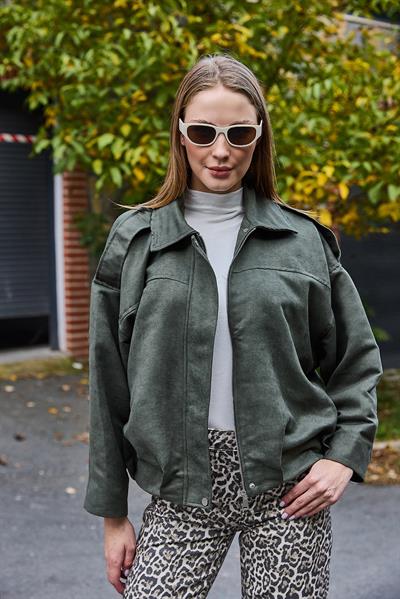 Kadın Kadife Kumaş Oversize Salaş Mont Yeşil