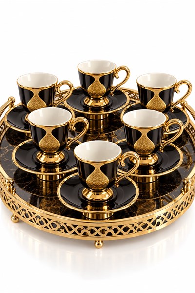 6lı Gold Damla Desenli Fincan Takımı Siyah