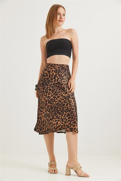 Beli Lastikli Midi Boy Saten Etek Leopar